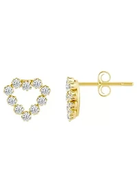 14K Yellow Gold Cubic Zirconia Heart Stud Earrings