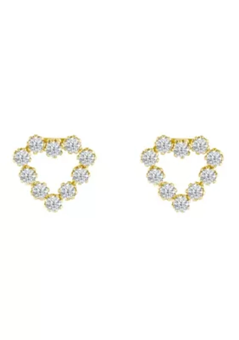 14K Yellow Gold Cubic Zirconia Heart Stud Earrings