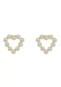 14K Yellow Gold Cubic Zirconia Heart Stud Earrings