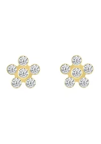 14K Yellow Gold Cubic Zirconia Flower Cluster Stud Earrings