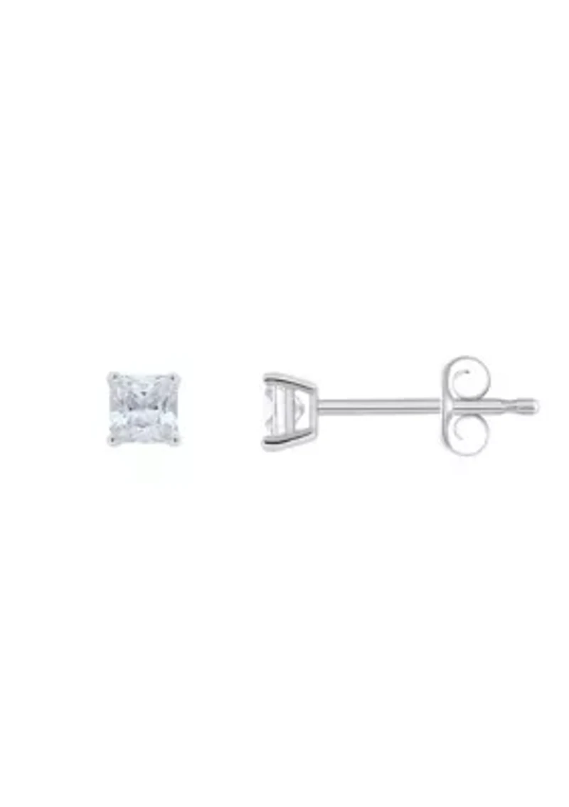 Sterling Silver 3mm Princess Cut Cubic Zirconia Stud Earrings