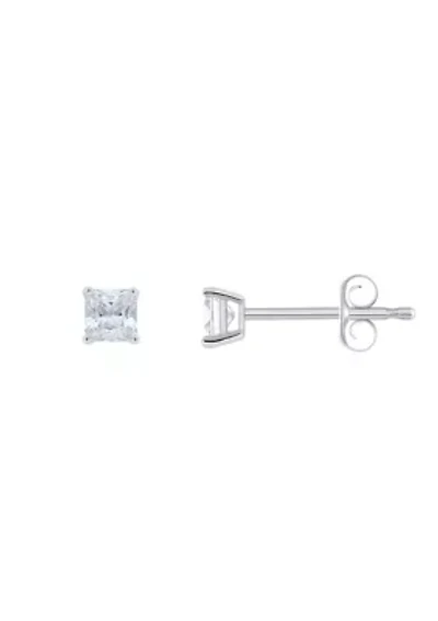 Sterling Silver 3mm Princess Cut Cubic Zirconia Stud Earrings
