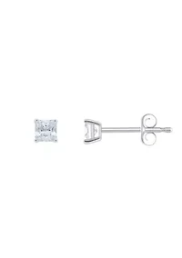 Sterling Silver 3mm Princess Cut Cubic Zirconia Stud Earrings
