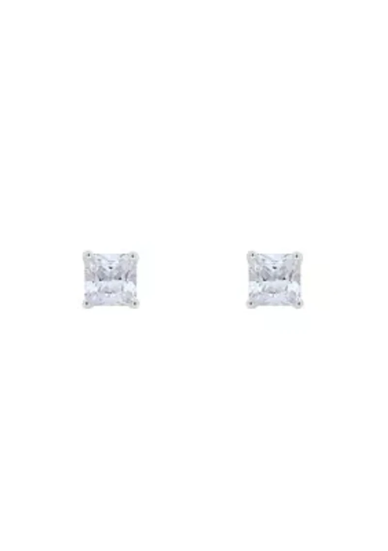 Sterling Silver 3mm Princess Cut Cubic Zirconia Stud Earrings