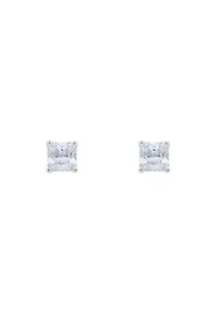 Sterling Silver 3mm Princess Cut Cubic Zirconia Stud Earrings