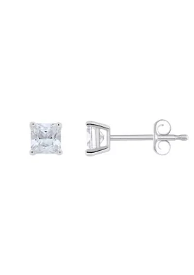 Sterling Silver 4mm Princess Cut Cubic Zirconia Stud Earrings