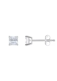Sterling Silver 4mm Princess Cut Cubic Zirconia Stud Earrings
