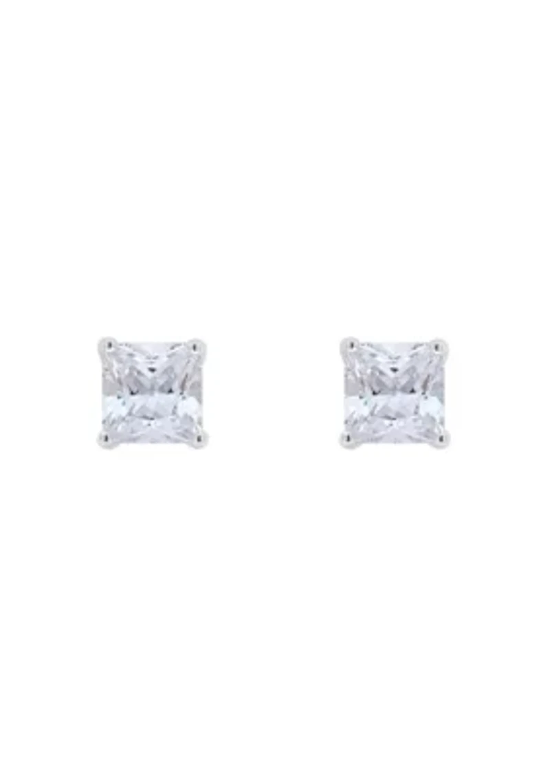 Sterling Silver 4mm Princess Cut Cubic Zirconia Stud Earrings