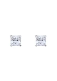 Sterling Silver 4mm Princess Cut Cubic Zirconia Stud Earrings