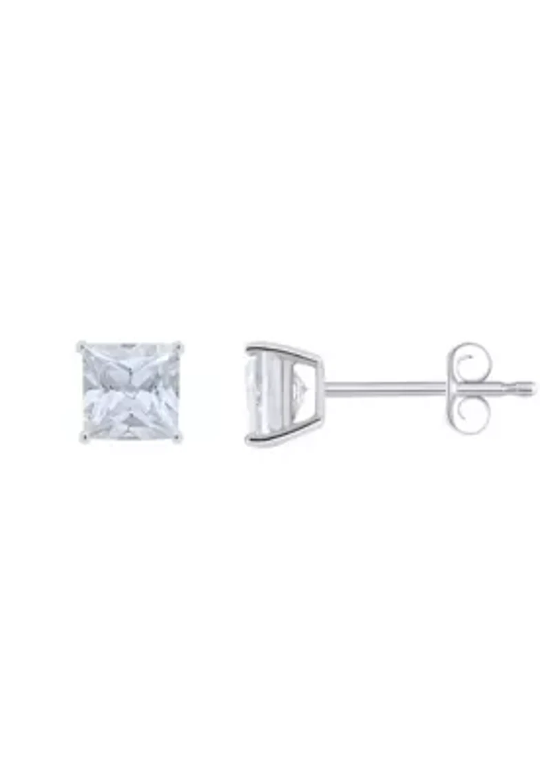 Sterling Silver 5mm Princess Cut Cubic Zirconia Stud Earrings