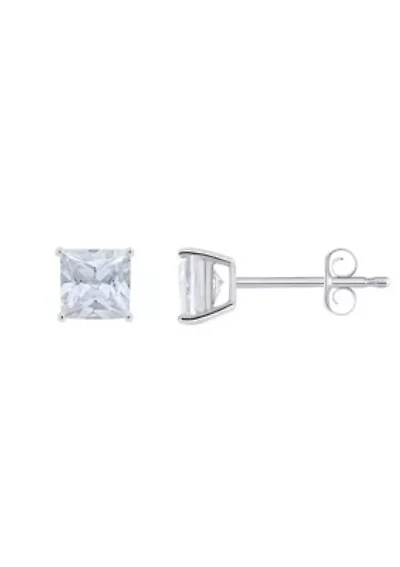 Sterling Silver 5mm Princess Cut Cubic Zirconia Stud Earrings