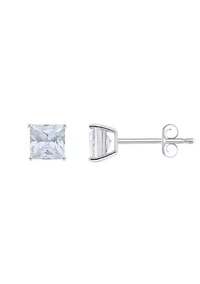 Sterling Silver 5mm Princess Cut Cubic Zirconia Stud Earrings