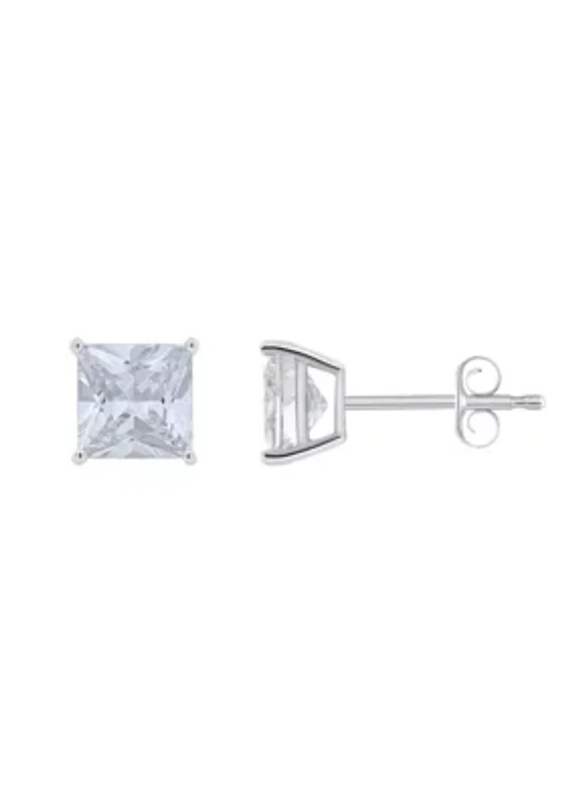 Sterling Silver 6mm Princess Cut Cubic Zirconia Stud Earrings
