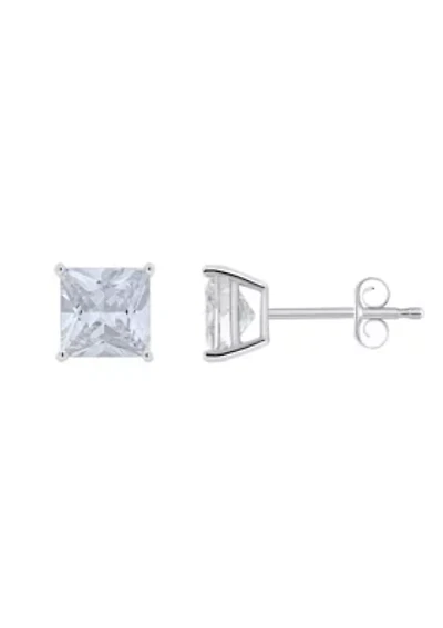 Sterling Silver 6mm Princess Cut Cubic Zirconia Stud Earrings