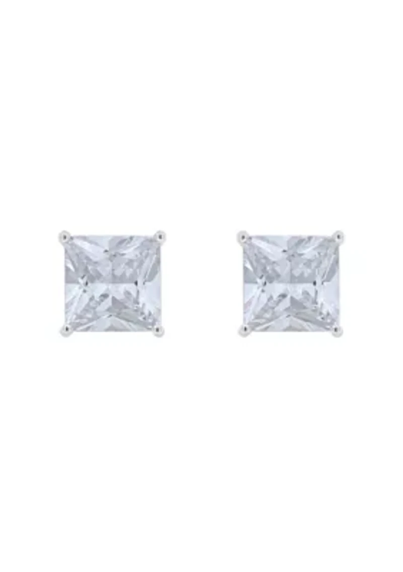 Sterling Silver 6mm Princess Cut Cubic Zirconia Stud Earrings