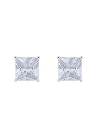 Sterling Silver 6mm Princess Cut Cubic Zirconia Stud Earrings