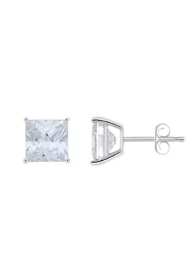 Sterling Silver 7mm Princess Cut Cubic Zirconia Stud Earrings