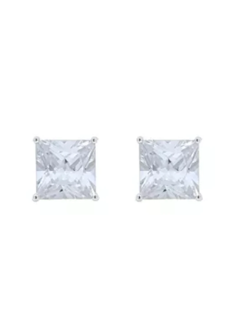 Sterling Silver 7mm Princess Cut Cubic Zirconia Stud Earrings