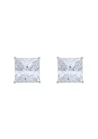 Sterling Silver 7mm Princess Cut Cubic Zirconia Stud Earrings