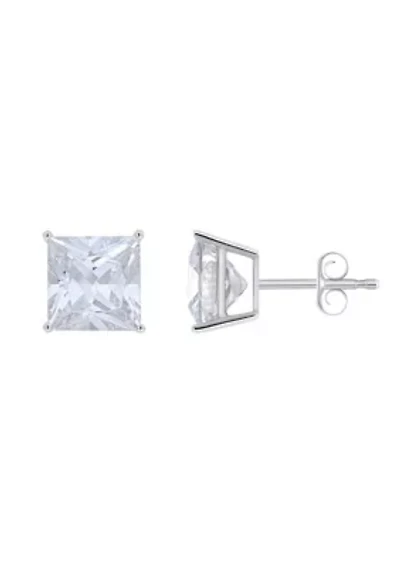 Sterling Silver 8mm Princess Cut Cubic Zirconia Stud Earrings