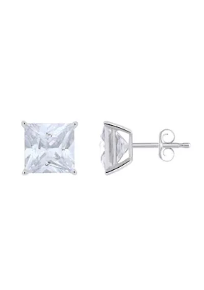 Sterling Silver 9mm Princess Cut Cubic Zirconia Stud Earrings