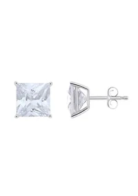 Sterling Silver 9mm Princess Cut Cubic Zirconia Stud Earrings