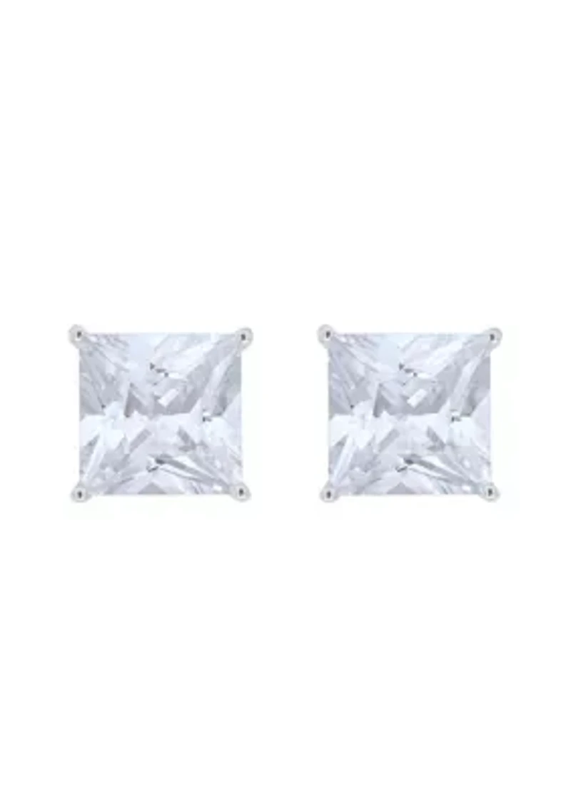 Sterling Silver 9mm Princess Cut Cubic Zirconia Stud Earrings