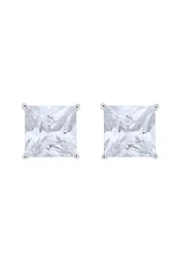 Sterling Silver 9mm Princess Cut Cubic Zirconia Stud Earrings
