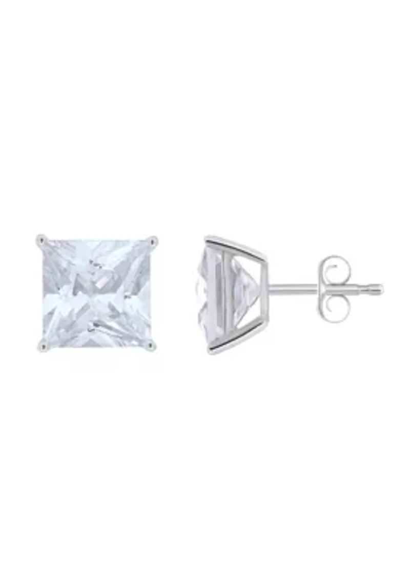 Sterling Silver 10mm Princess Cut Cubic Zirconia Stud Earrings