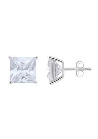 Sterling Silver 10mm Princess Cut Cubic Zirconia Stud Earrings