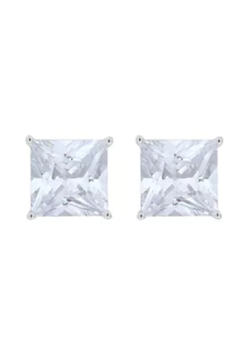 Sterling Silver 10mm Princess Cut Cubic Zirconia Stud Earrings