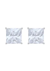 Sterling Silver 10mm Princess Cut Cubic Zirconia Stud Earrings