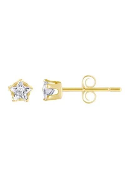 14K Yellow Gold 3mm Star Cubic Zirconia Stud Earrings