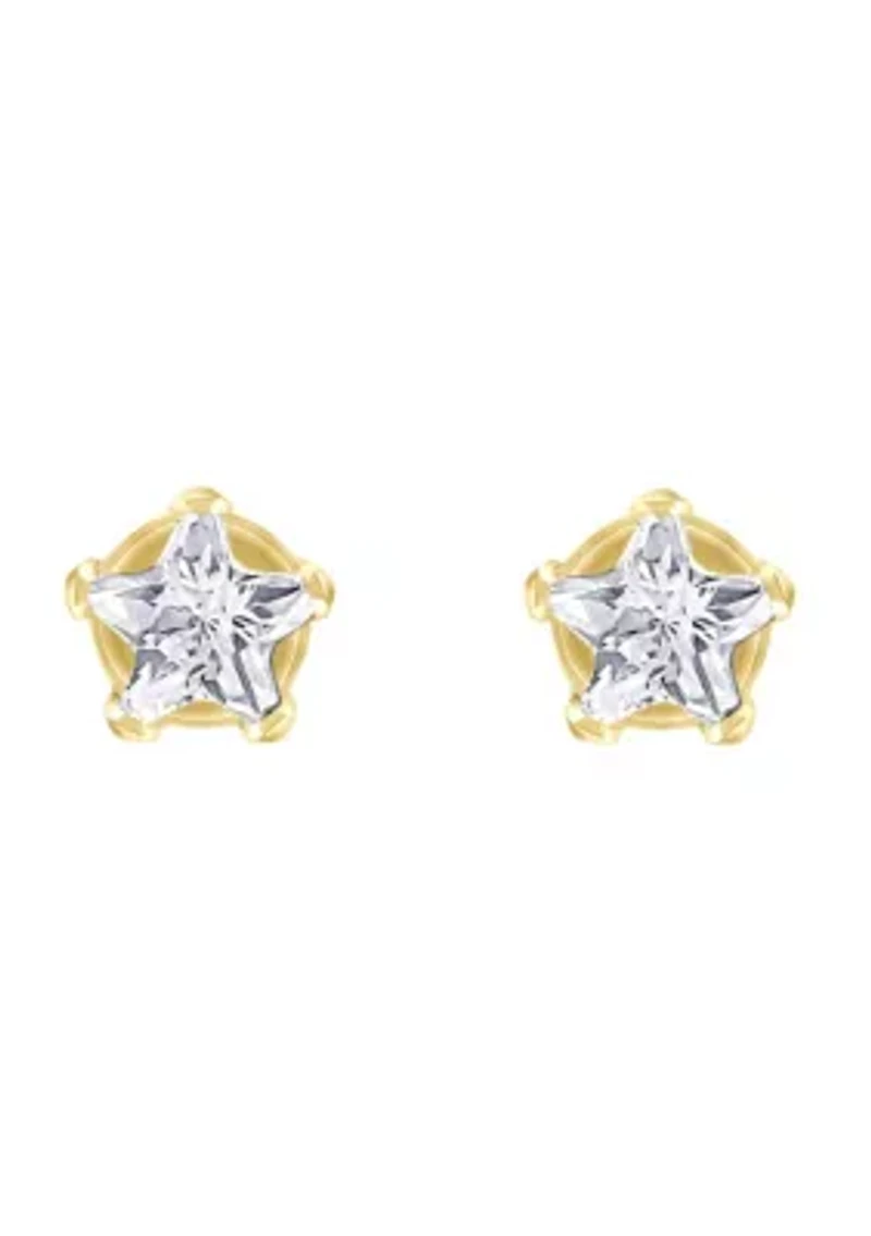 14K Yellow Gold 3mm Star Cubic Zirconia Stud Earrings