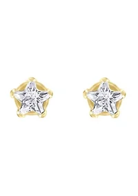 14K Yellow Gold 3mm Star Cubic Zirconia Stud Earrings