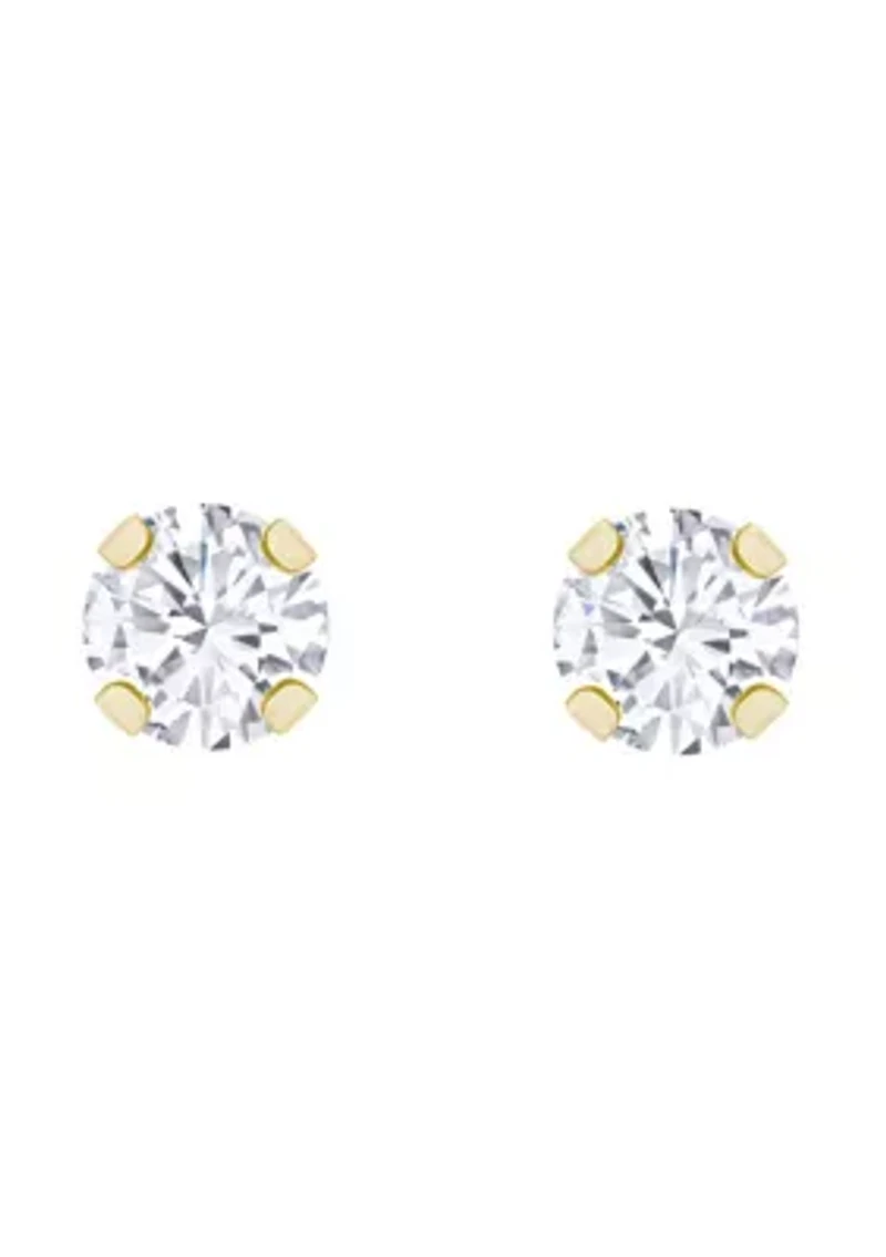 14K Yellow Gold 3mm Round Cubic Zirconia Stud Earrings