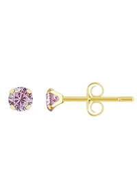 14K Yellow Gold 3mm Round Pink Cubic Zirconia Stud Earrings