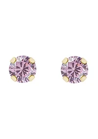 14K Yellow Gold 3mm Round Pink Cubic Zirconia Stud Earrings