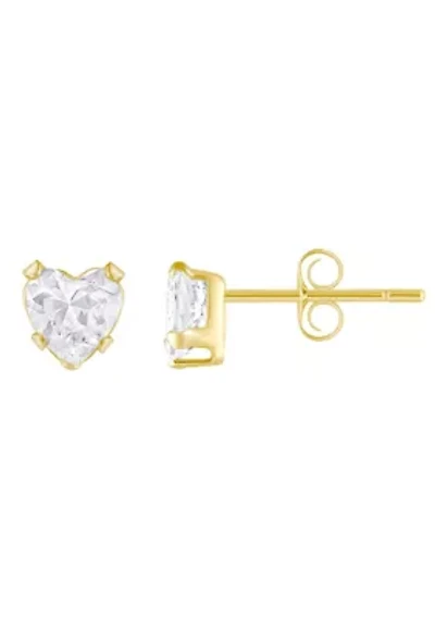 14K Yellow Gold 4mm Heart Shape Cubic Zirconia Stud Earrings