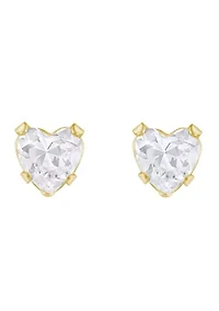 14K Yellow Gold 4mm Heart Shape Cubic Zirconia Stud Earrings