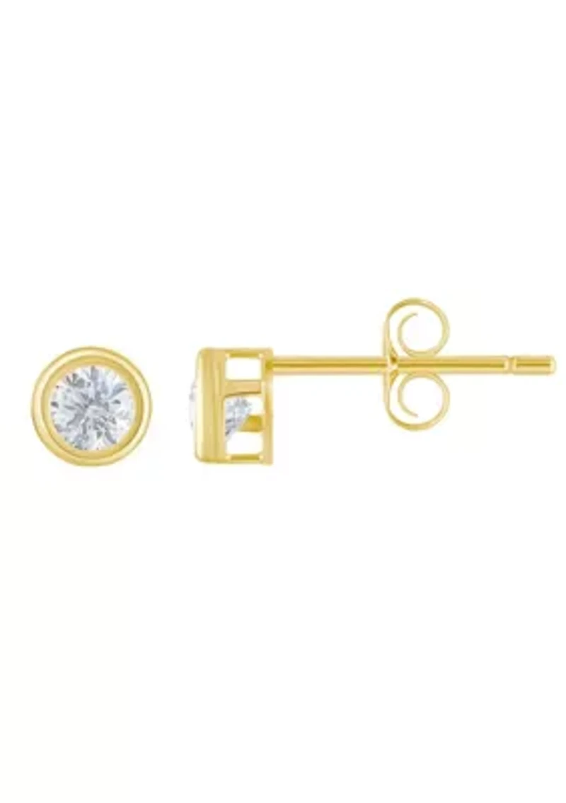 14K Yellow Gold 3mm Round Cubic Zirconia Bezel Stud Earrings