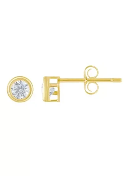 14K Yellow Gold 3mm Round Cubic Zirconia Bezel Stud Earrings