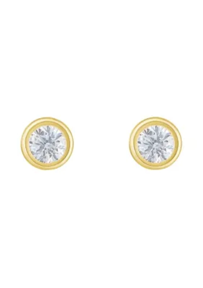 14K Yellow Gold 3mm Round Cubic Zirconia Bezel Stud Earrings