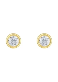 14K Yellow Gold 3mm Round Cubic Zirconia Bezel Stud Earrings