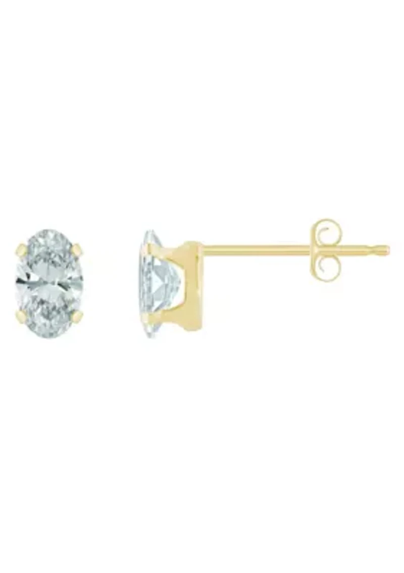 10K Yellow Gold 5x3mm Oval Cubic Zirconia Stud Earrings