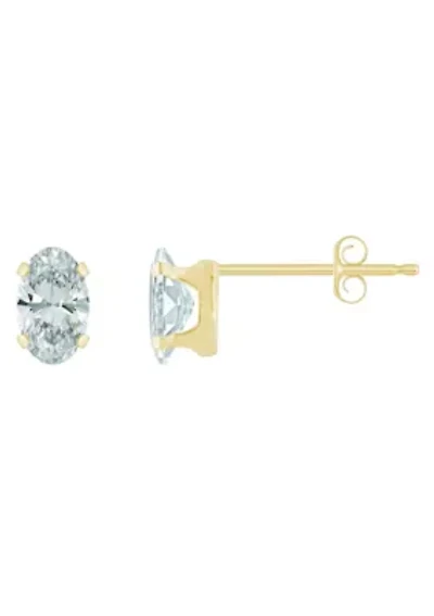 10K Yellow Gold 5x3mm Oval Cubic Zirconia Stud Earrings