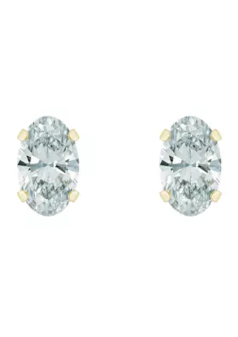 10K Yellow Gold 5x3mm Oval Cubic Zirconia Stud Earrings