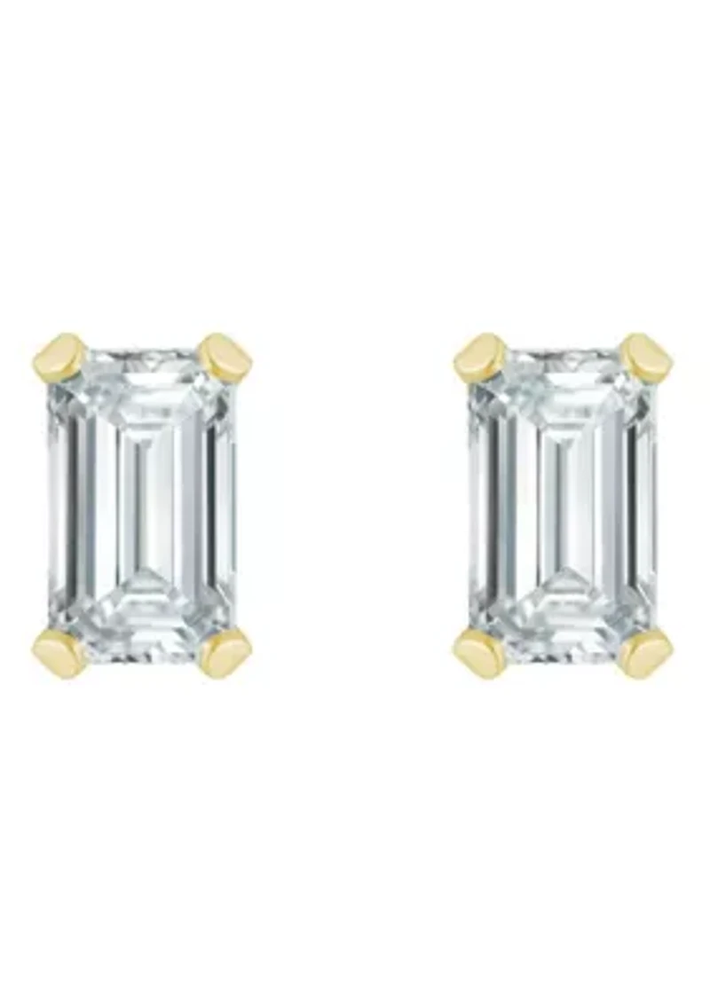 10K Yellow Gold 5x3mm Emerald Cut Cubic Zirconia Stud Earrings