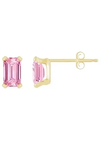 10K Yellow Gold 5x3mm Emerald Cut Pink Cubic Zirconia Stud Earrings
