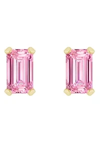 10K Yellow Gold 5x3mm Emerald Cut Pink Cubic Zirconia Stud Earrings